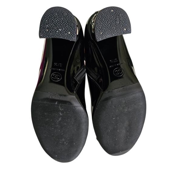 Chanel CC Cap Toe Logo Ankle Heel Boot Size 37.5 US 6.5 7 Black Patent Leather - Picture 11 of 14